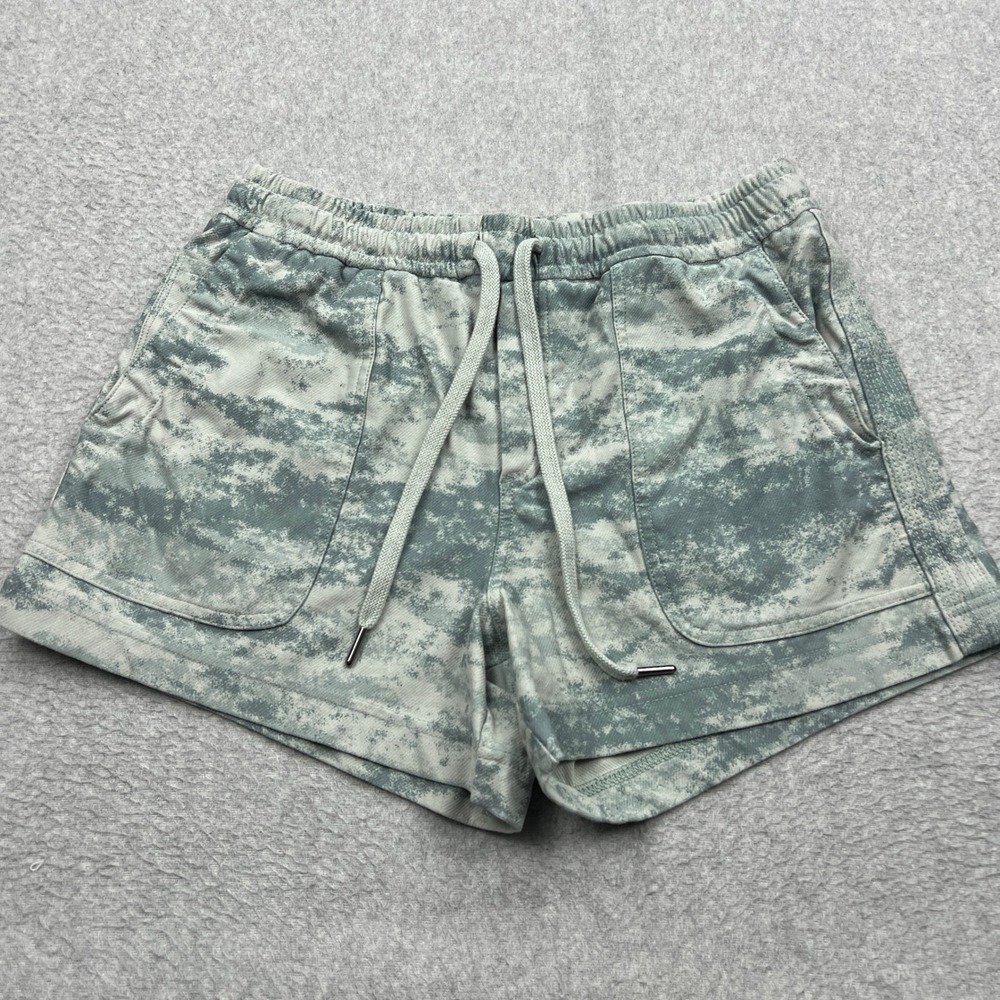Athleta Farallon Short Women's Medium Green Camo Drawstring French Terry 988046